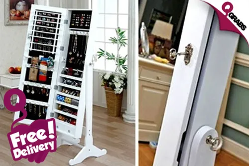 For QR449, Be Smart About Your Space with a Stand-up Jewelry Cabinet with Full Length Mirror - Includes FREE Delivery! (QR849 Value)